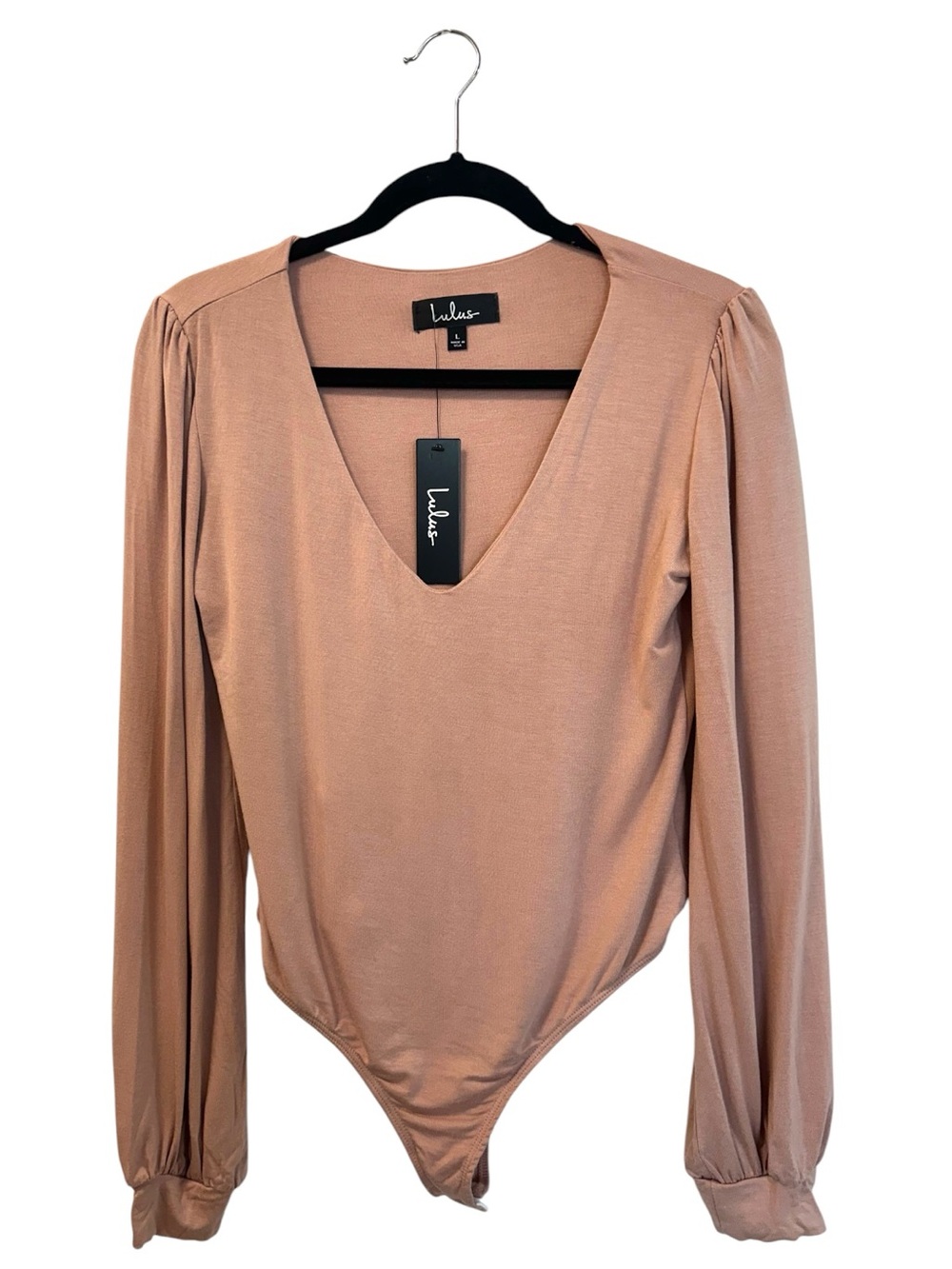 Lulus Totally Obsessed V Neck Long Sleeve Balletcore Bodysuit Blush SZ L NWT